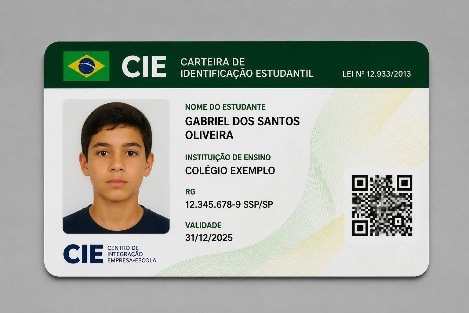 Imagem demonstrativa de uma carteirinha estudantil com avatar humano